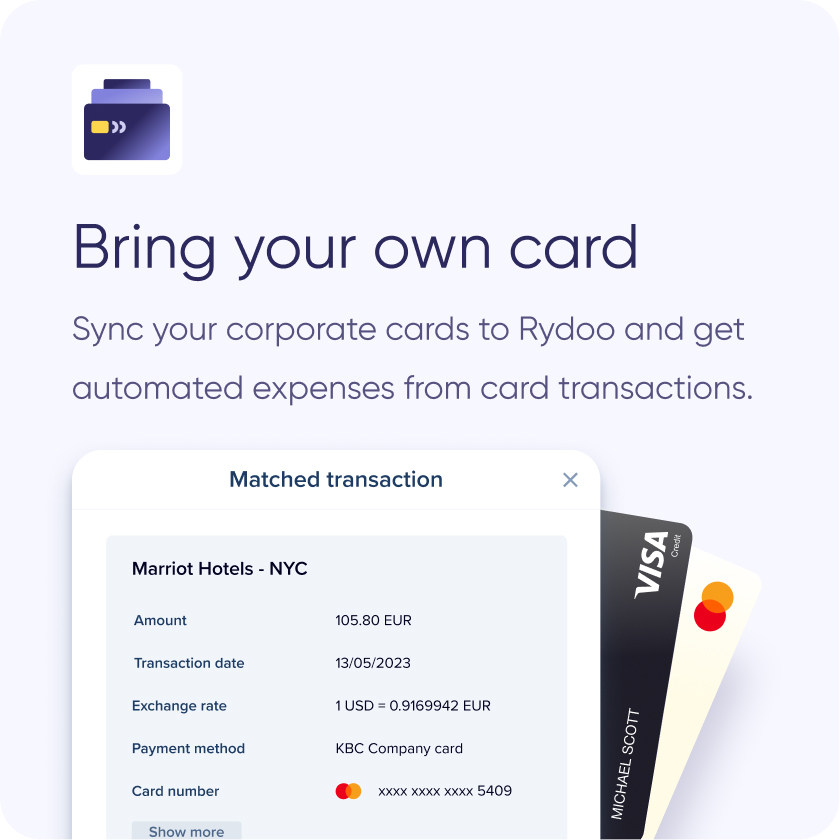 Corporate card sync and expense automation interface