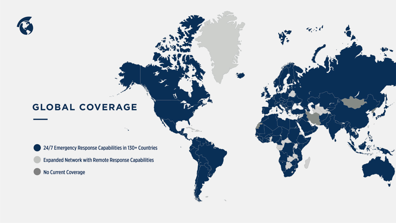 World map showing global emergency response coverage