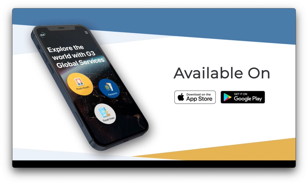 Smartphone displaying G3 Global Services app promotion