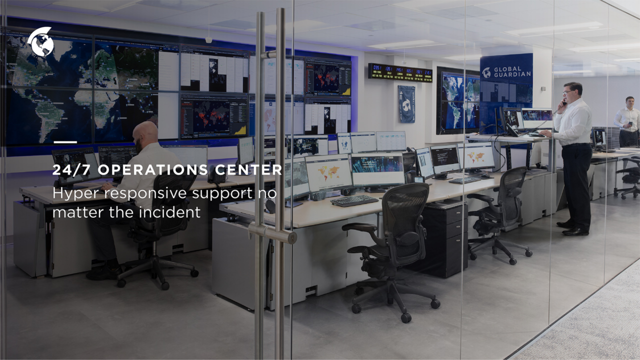 24/7 security operations center with monitoring screens